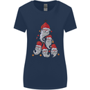 Santa Clause Christmas Tree Womens Wider Cut T-Shirt Navy Blue