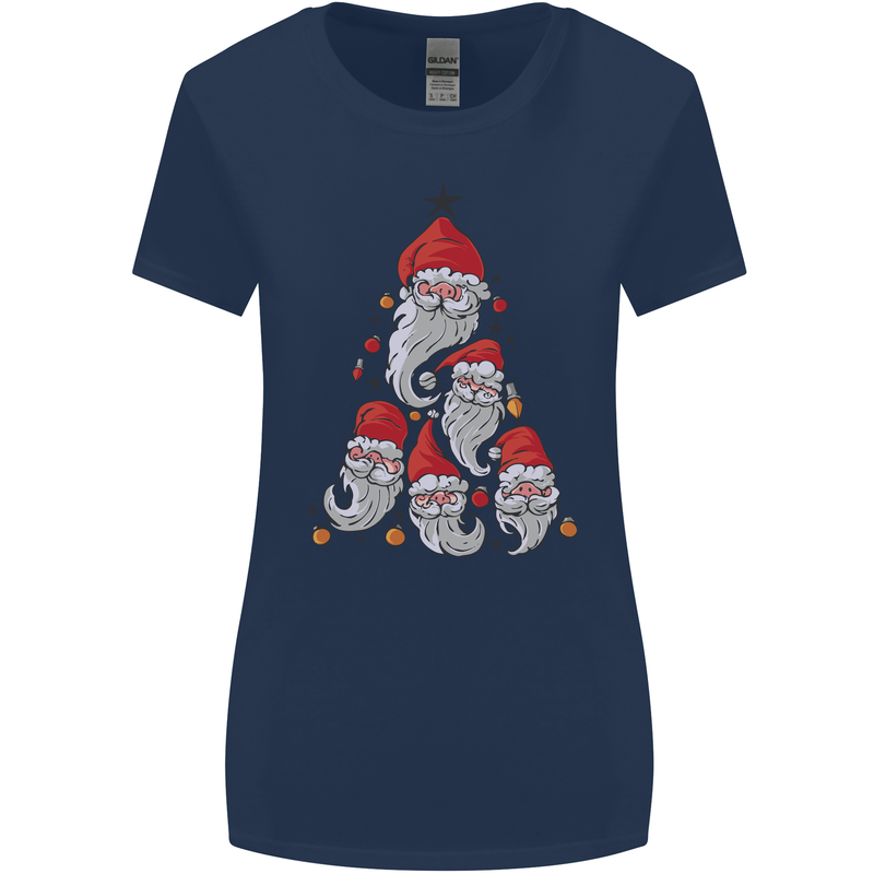 Santa Clause Christmas Tree Womens Wider Cut T-Shirt Navy Blue