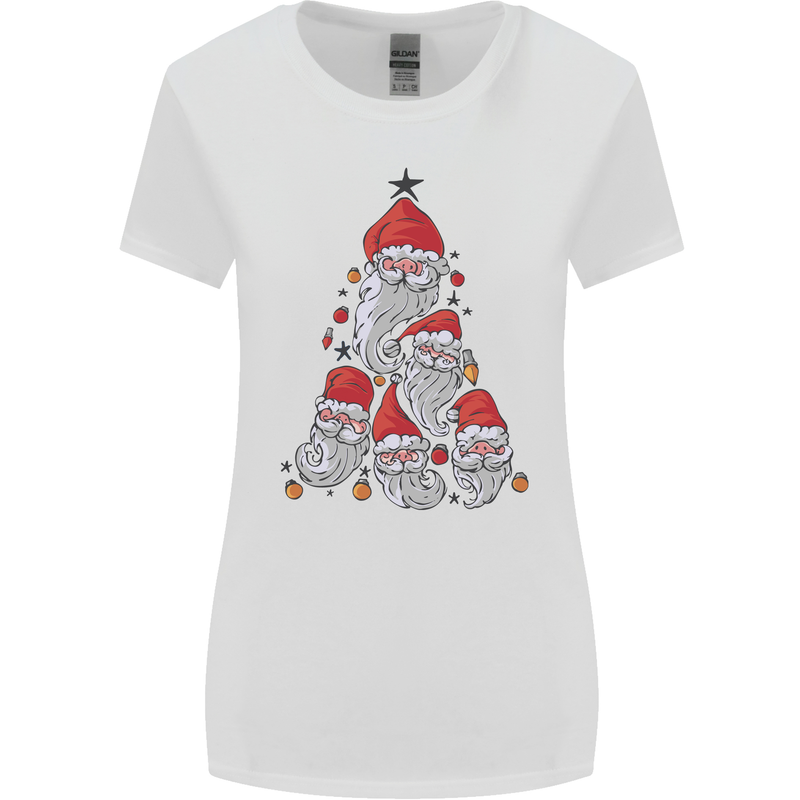 Santa Clause Christmas Tree Womens Wider Cut T-Shirt White