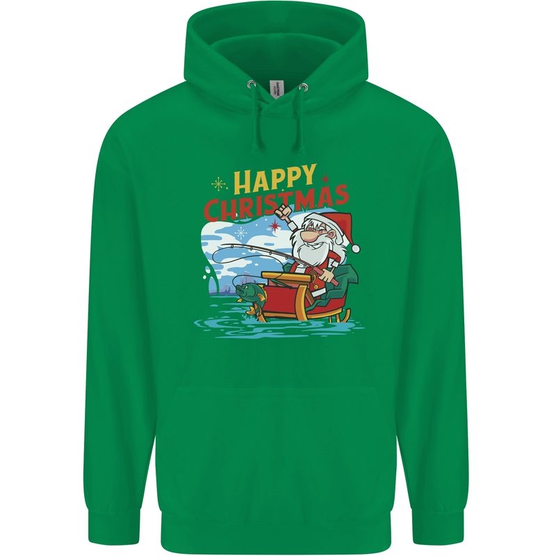 Santa Clause Fishing Funny Christmas Childrens Kids Hoodie Irish Green