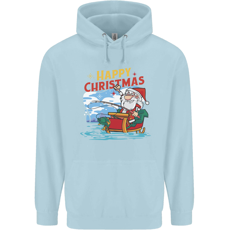 Santa Clause Fishing Funny Christmas Childrens Kids Hoodie Light Blue