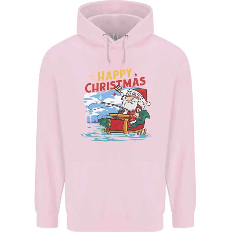 Santa Clause Fishing Funny Christmas Childrens Kids Hoodie Light Pink