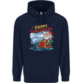Santa Clause Fishing Funny Christmas Childrens Kids Hoodie Navy Blue