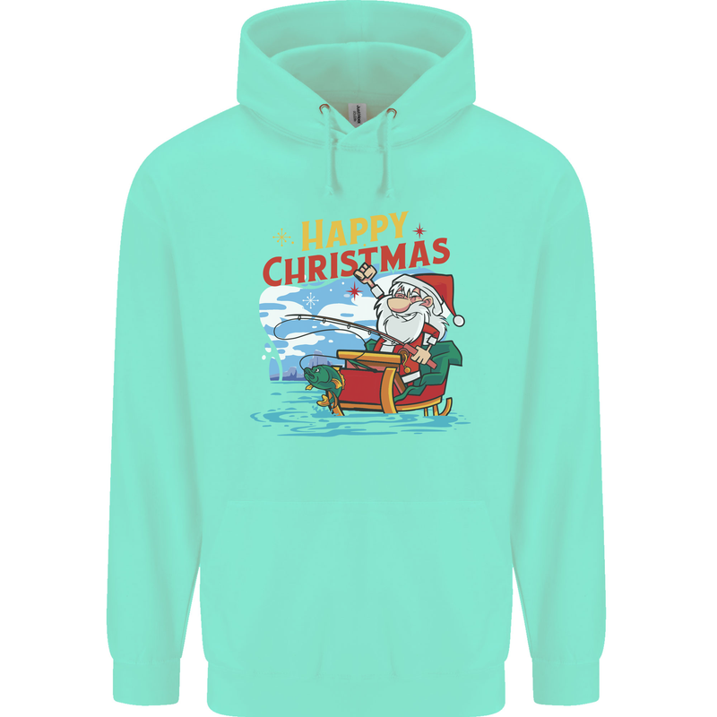 Santa Clause Fishing Funny Christmas Childrens Kids Hoodie Peppermint