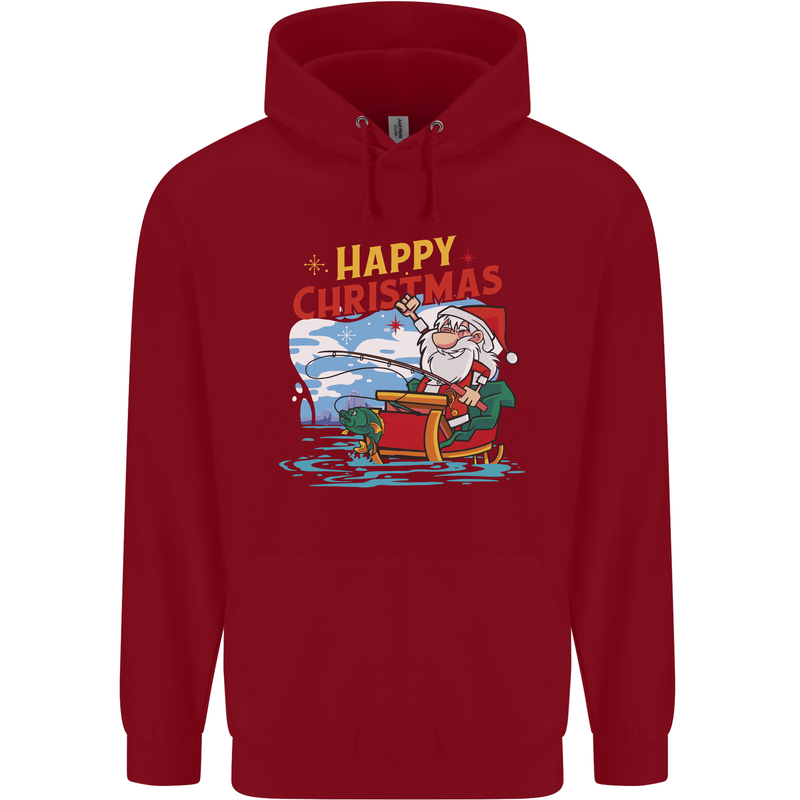 Santa Clause Fishing Funny Christmas Childrens Kids Hoodie Red