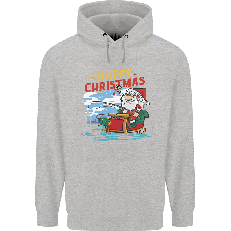 Santa Clause Fishing Funny Christmas Childrens Kids Hoodie Sports Grey