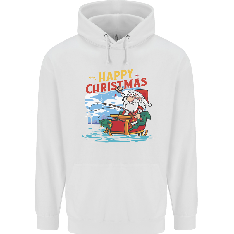 Santa Clause Fishing Funny Christmas Childrens Kids Hoodie White