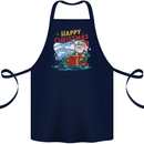 Santa Clause Fishing Funny Christmas Cotton Apron 100% Organic Navy Blue