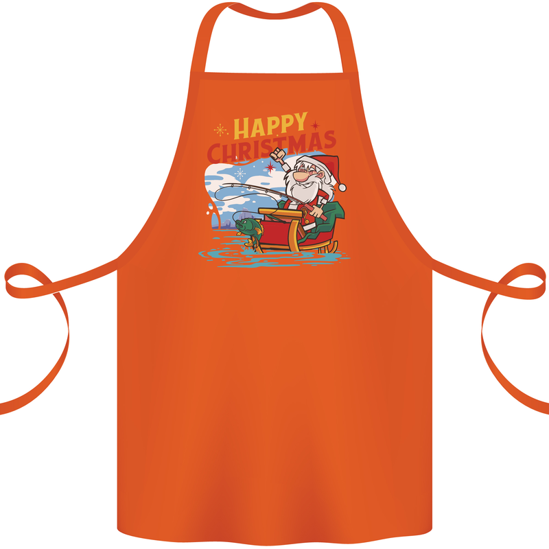 Santa Clause Fishing Funny Christmas Cotton Apron 100% Organic Orange