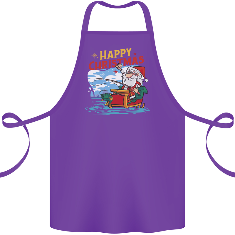 Santa Clause Fishing Funny Christmas Cotton Apron 100% Organic Purple