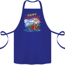 Santa Clause Fishing Funny Christmas Cotton Apron 100% Organic Royal Blue