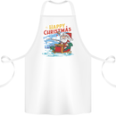 Santa Clause Fishing Funny Christmas Cotton Apron 100% Organic White