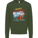 Santa Clause Fishing Funny Christmas Kids Sweatshirt Jumper Forest Green