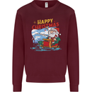 Santa Clause Fishing Funny Christmas Kids Sweatshirt Jumper Maroon