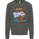 Santa Clause Fishing Funny Christmas Kids Sweatshirt Jumper Storm Grey