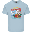 Santa Clause Fishing Funny Christmas Kids T-Shirt Childrens Light Blue
