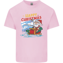 Santa Clause Fishing Funny Christmas Kids T-Shirt Childrens Light Pink