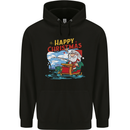 Santa Clause Fishing Funny Christmas Mens 80% Cotton Hoodie Black
