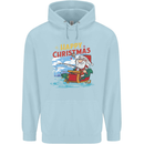 Santa Clause Fishing Funny Christmas Mens 80% Cotton Hoodie Light Blue