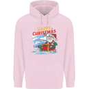 Santa Clause Fishing Funny Christmas Mens 80% Cotton Hoodie Light Pink