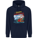 Santa Clause Fishing Funny Christmas Mens 80% Cotton Hoodie Navy Blue