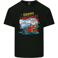 Santa Clause Fishing Funny Christmas Mens Cotton T-Shirt Tee Top Black