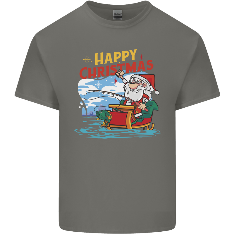 Santa Clause Fishing Funny Christmas Mens Cotton T-Shirt Tee Top Charcoal