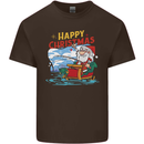 Santa Clause Fishing Funny Christmas Mens Cotton T-Shirt Tee Top Dark Chocolate