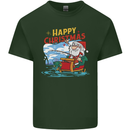 Santa Clause Fishing Funny Christmas Mens Cotton T-Shirt Tee Top Forest Green