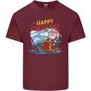 Santa Clause Fishing Funny Christmas Mens Cotton T-Shirt Tee Top Maroon