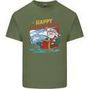 Santa Clause Fishing Funny Christmas Mens Cotton T-Shirt Tee Top Military Green