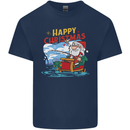 Santa Clause Fishing Funny Christmas Mens Cotton T-Shirt Tee Top Navy Blue