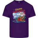 Santa Clause Fishing Funny Christmas Mens Cotton T-Shirt Tee Top Purple