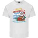 Santa Clause Fishing Funny Christmas Mens Cotton T-Shirt Tee Top White
