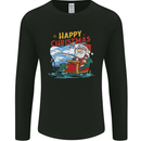 Santa Clause Fishing Funny Christmas Mens Long Sleeve T-Shirt Black