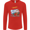 Santa Clause Fishing Funny Christmas Mens Long Sleeve T-Shirt Red