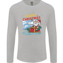Santa Clause Fishing Funny Christmas Mens Long Sleeve T-Shirt Sports Grey