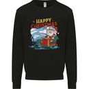 Santa Clause Fishing Funny Christmas Mens Sweatshirt Jumper Black
