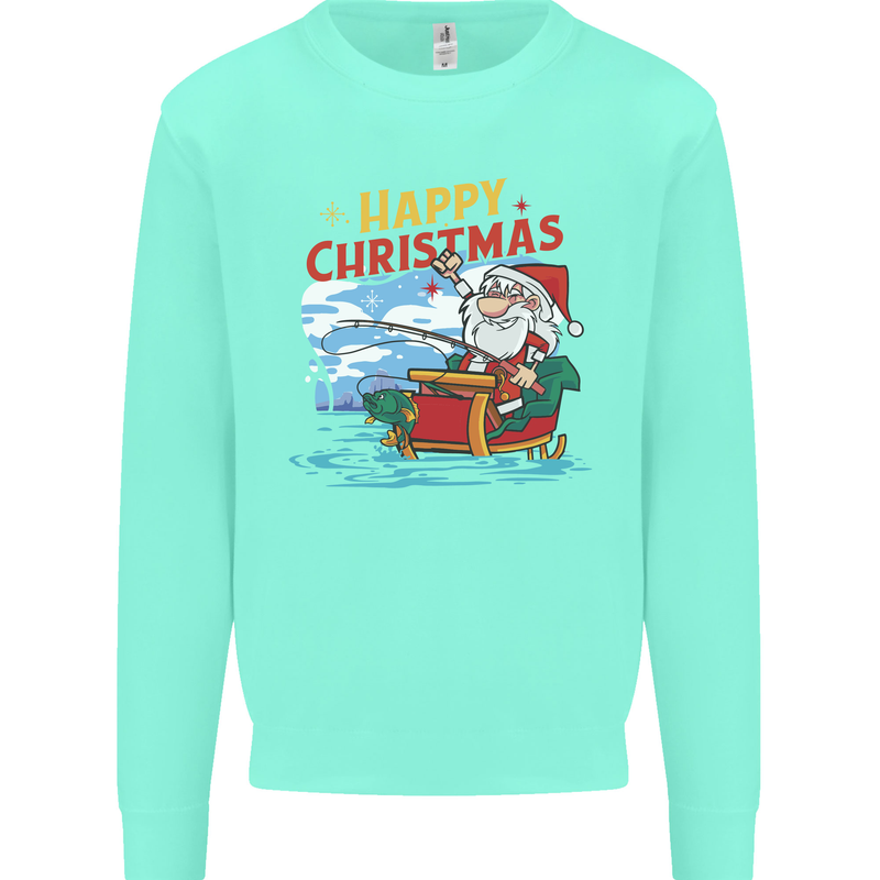 Santa Clause Fishing Funny Christmas Mens Sweatshirt Jumper Peppermint