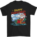 Santa Clause Fishing Funny Christmas Mens T-Shirt 100% Cotton Black