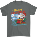 Santa Clause Fishing Funny Christmas Mens T-Shirt 100% Cotton Charcoal