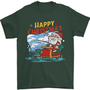 Santa Clause Fishing Funny Christmas Mens T-Shirt 100% Cotton Forest Green