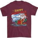 Santa Clause Fishing Funny Christmas Mens T-Shirt 100% Cotton Maroon