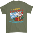 Santa Clause Fishing Funny Christmas Mens T-Shirt 100% Cotton Military Green