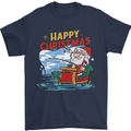 Santa Clause Fishing Funny Christmas Mens T-Shirt 100% Cotton Navy Blue