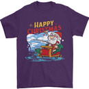 Santa Clause Fishing Funny Christmas Mens T-Shirt 100% Cotton Purple