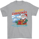 Santa Clause Fishing Funny Christmas Mens T-Shirt 100% Cotton Sports Grey