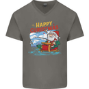 Santa Clause Fishing Funny Christmas Mens V-Neck Cotton T-Shirt Charcoal