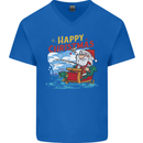 Santa Clause Fishing Funny Christmas Mens V-Neck Cotton T-Shirt Royal Blue