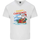 Santa Clause Fishing Funny Christmas Mens V-Neck Cotton T-Shirt White